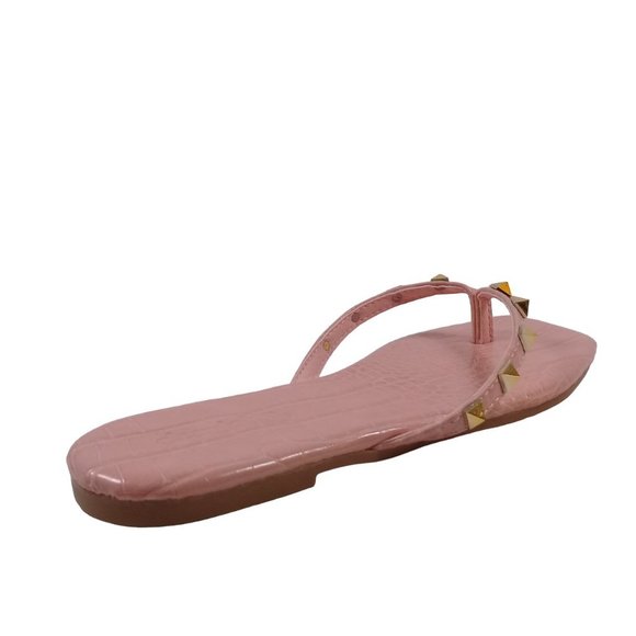 Charlotte Womens NEW Pink Crocodile Gold Studded Jelly Flip Flop Thong Sandals 6 - Picture 6 of 12